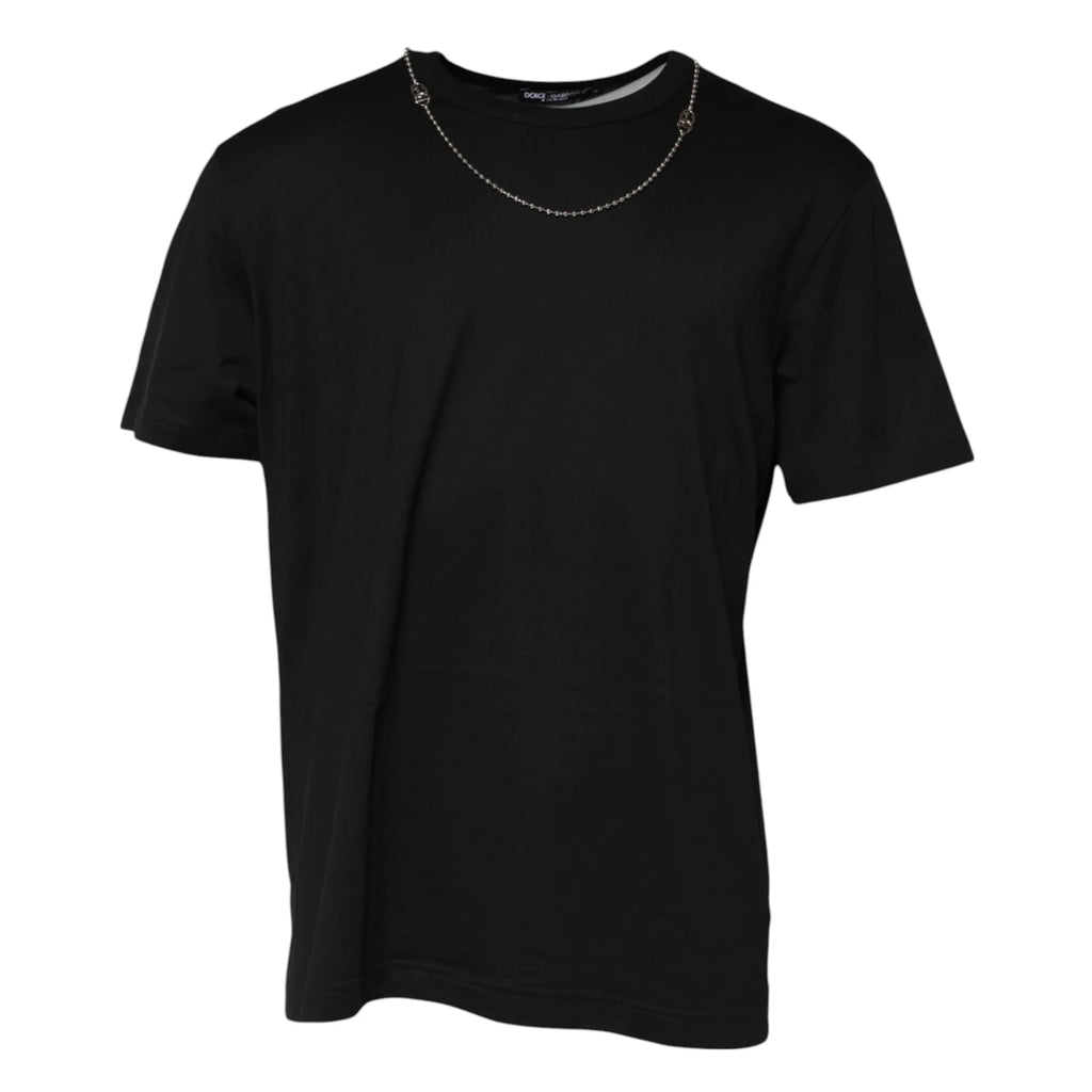 Dolce & Gabbana Black Chain Necklace Cotton Crewneck T-shirt - Zeiniez