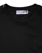 Dolce & Gabbana Black Logo Plaque Cotton Crew Neck T-shirt - Zeiniez