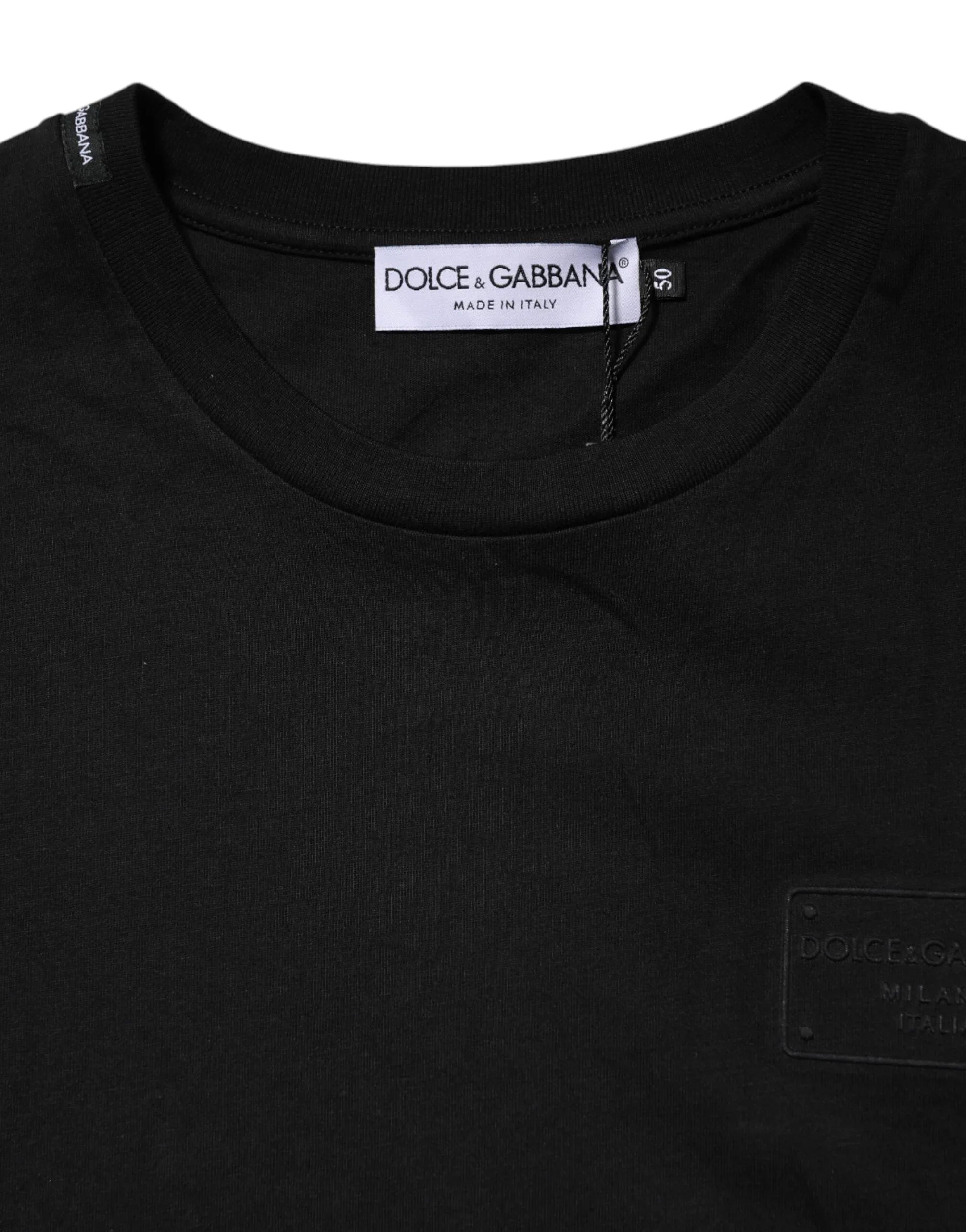 Dolce & Gabbana Black Logo Plaque Cotton Crew Neck T-shirt - Zeiniez