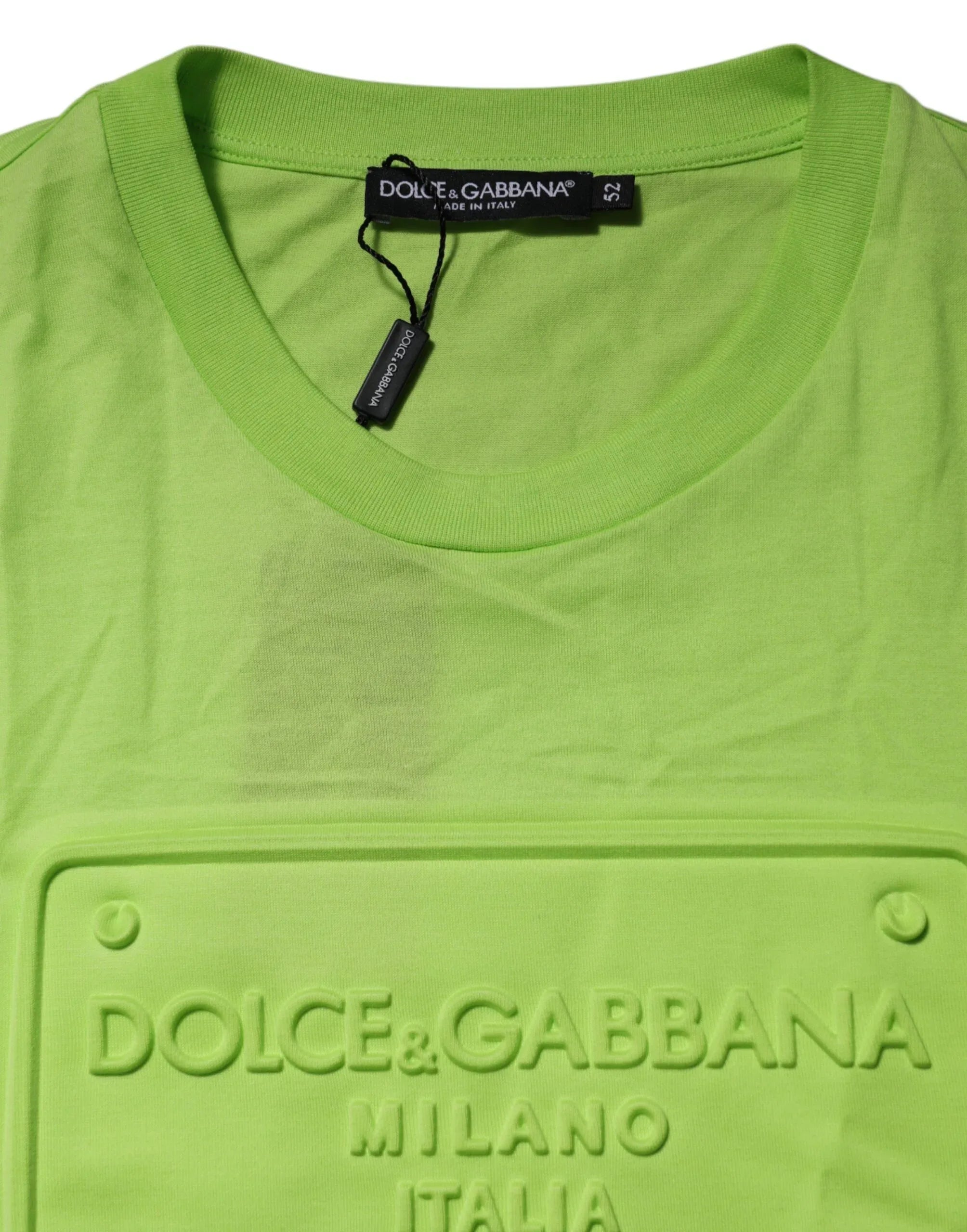 Dolce & Gabbana Green Embossed Logo Cotton Crew Neck T-shirt - Zeiniez