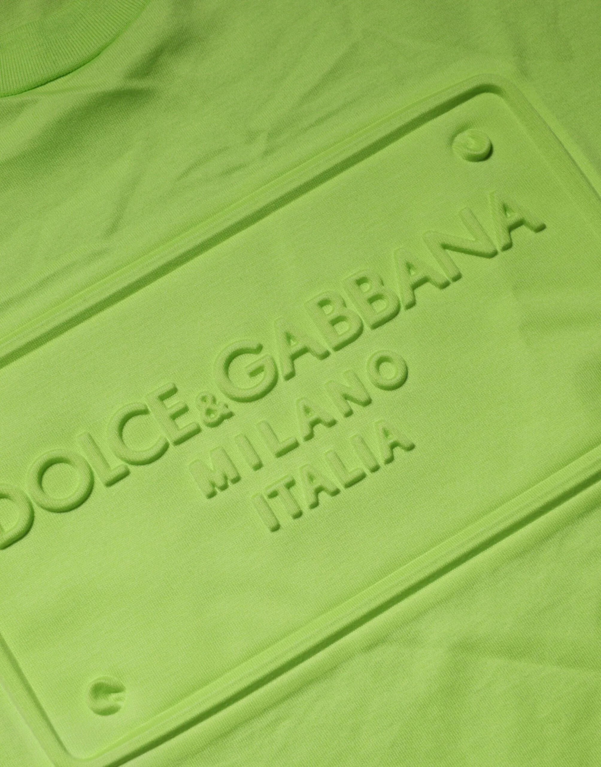 Dolce & Gabbana Green Embossed Logo Cotton Crew Neck T-shirt - Zeiniez