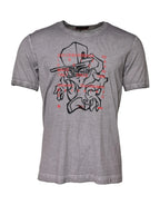 Dolce & Gabbana Gray Graphic Print Cotton Crew Neck T-shirt - Zeiniez