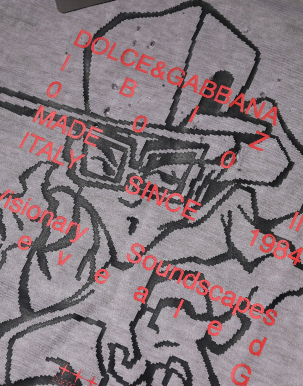 Dolce & Gabbana Gray Graphic Print Cotton Crew Neck T-shirt - Zeiniez