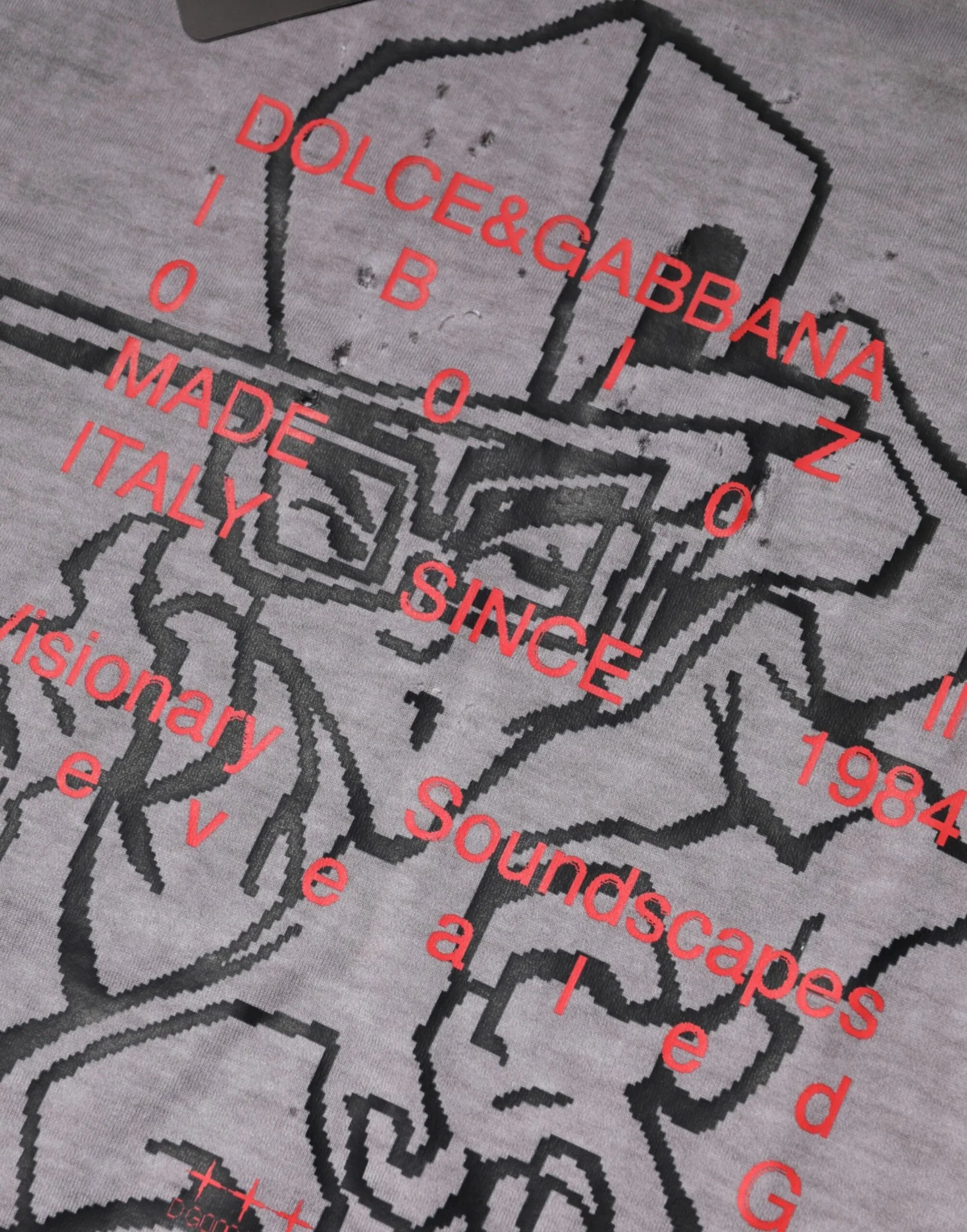 Dolce & Gabbana Gray Graphic Print Cotton Crew Neck T-shirt - Zeiniez