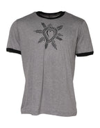 Dolce & Gabbana Gray Sacred Heart Cotton Crew Neck T-shirt - Zeiniez