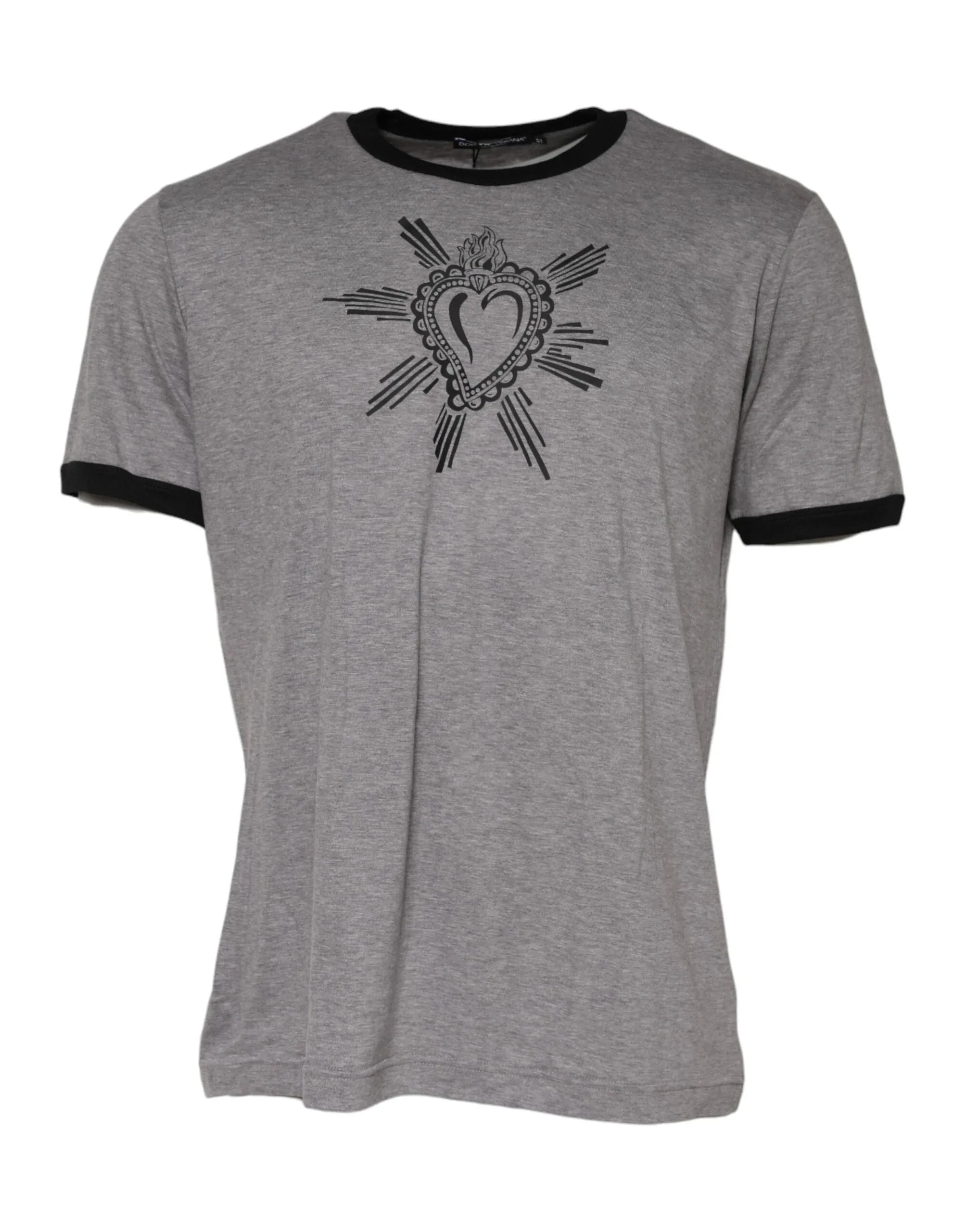 Dolce & Gabbana Gray Sacred Heart Cotton Crew Neck T-shirt - Zeiniez