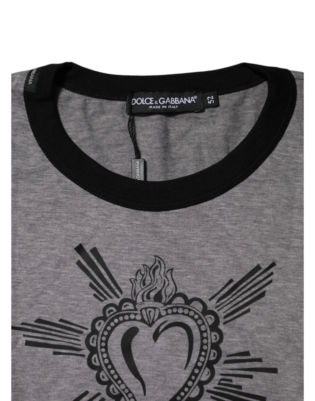 Dolce & Gabbana Gray Sacred Heart Cotton Crew Neck T-shirt - Zeiniez