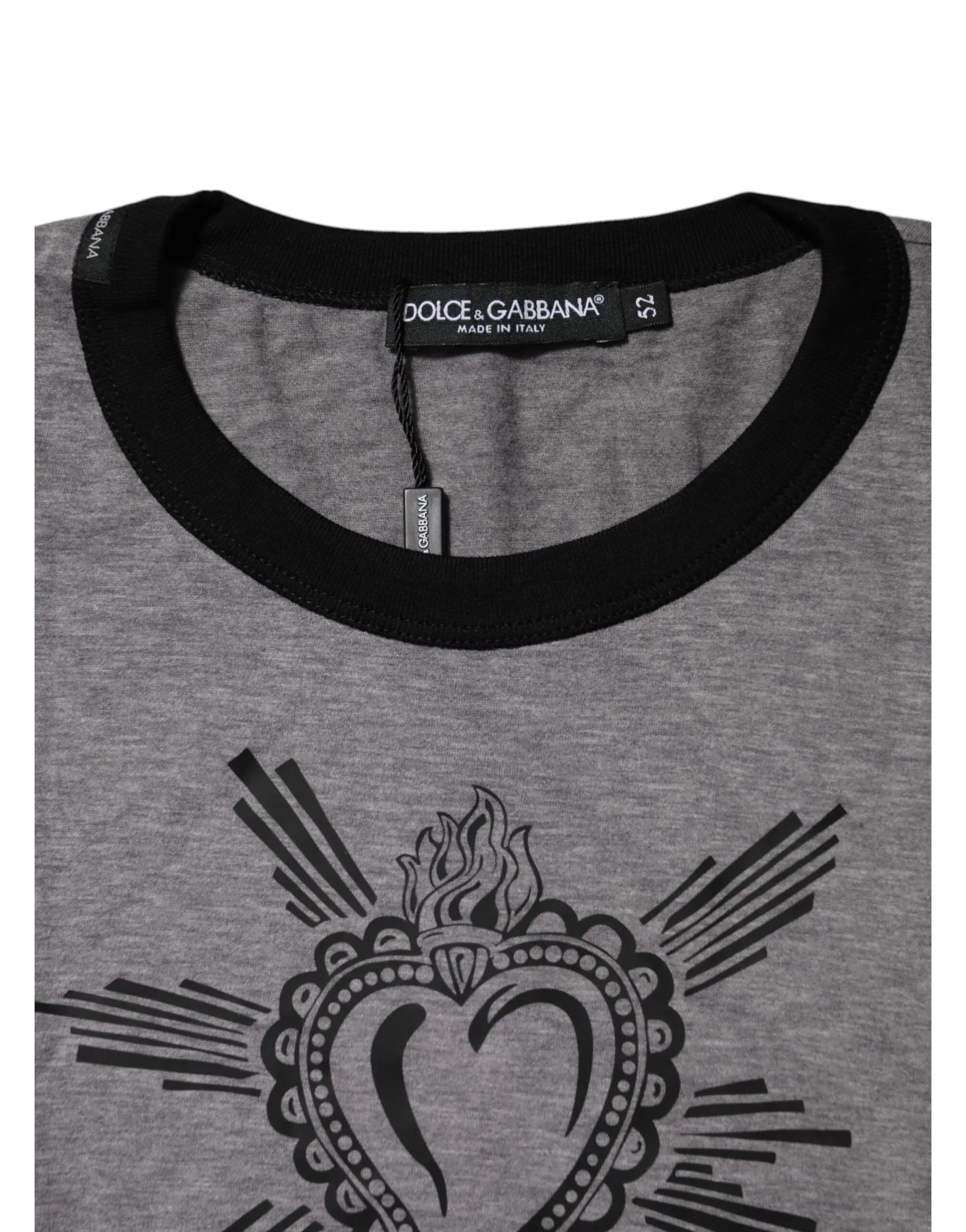Dolce & Gabbana Gray Sacred Heart Cotton Crew Neck T-shirt - Zeiniez