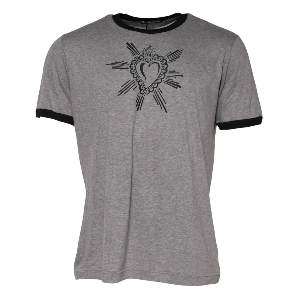 Dolce & Gabbana Gray Sacred Heart Cotton Crew Neck T-shirt - Zeiniez