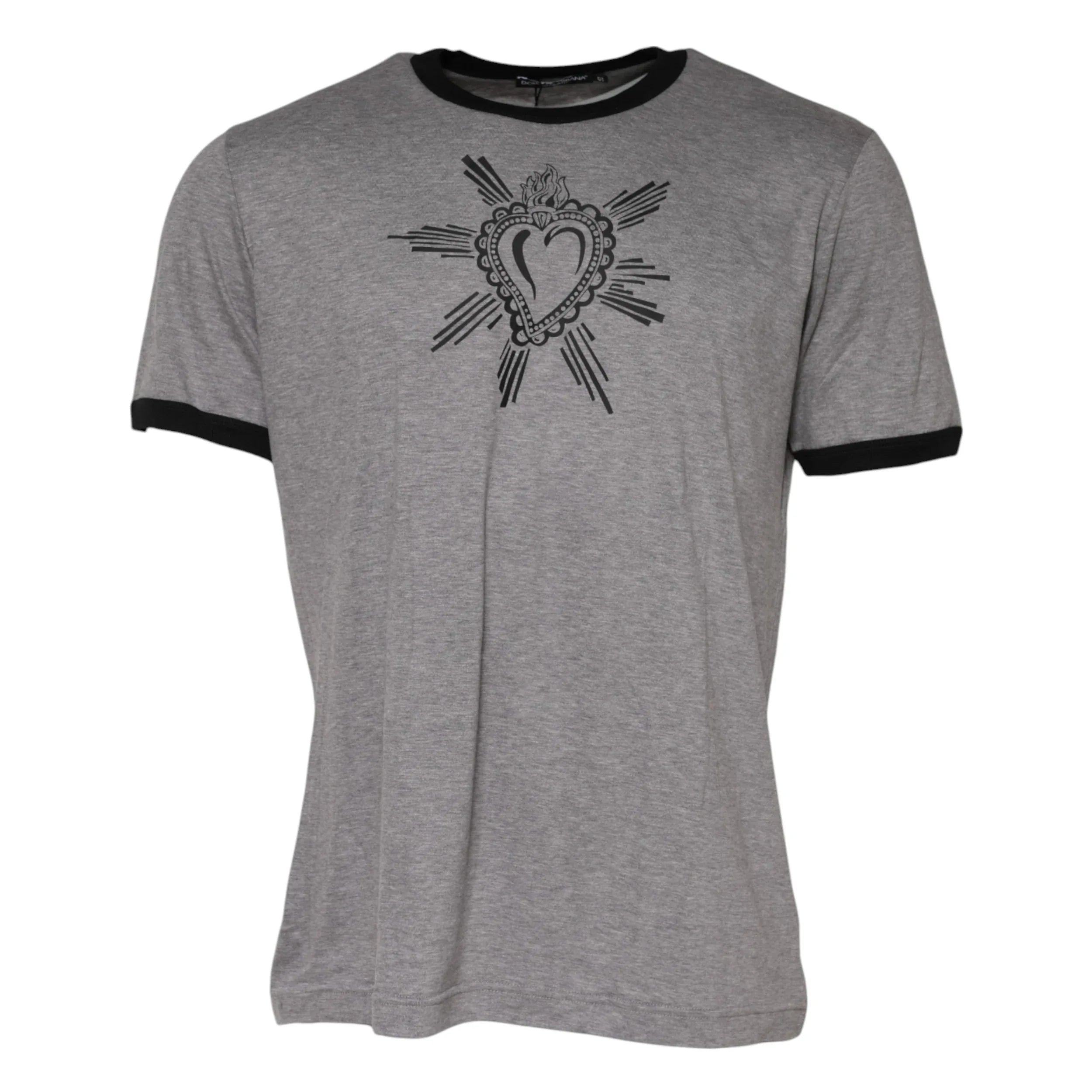 Dolce & Gabbana Gray Sacred Heart Cotton Crew Neck T-shirt - Zeiniez