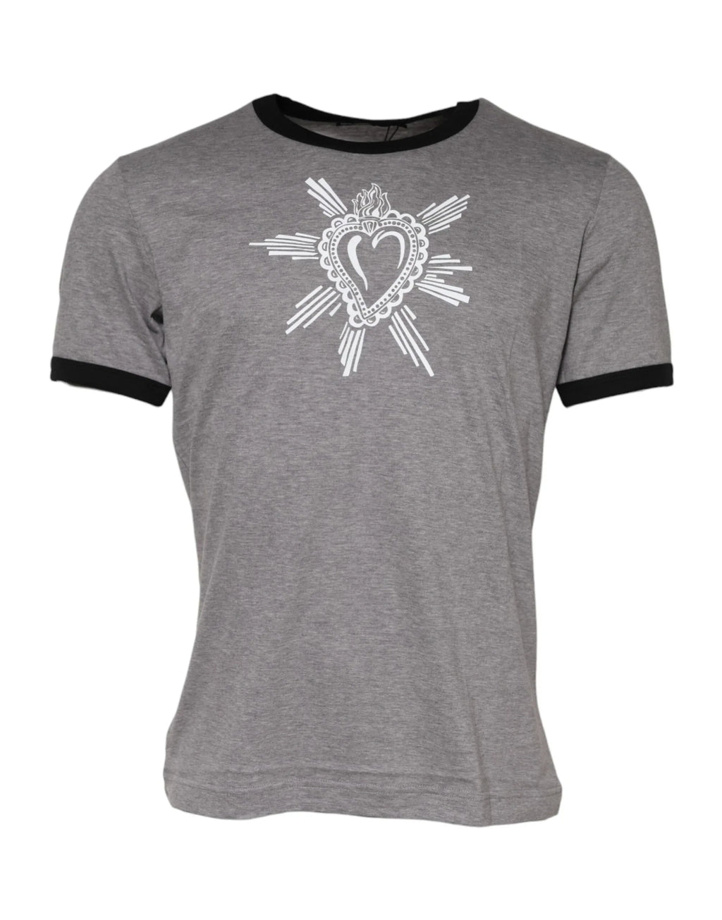 Dolce & Gabbana Gray Sacred Heart Cotton Crew Neck T-shirt - Zeiniez