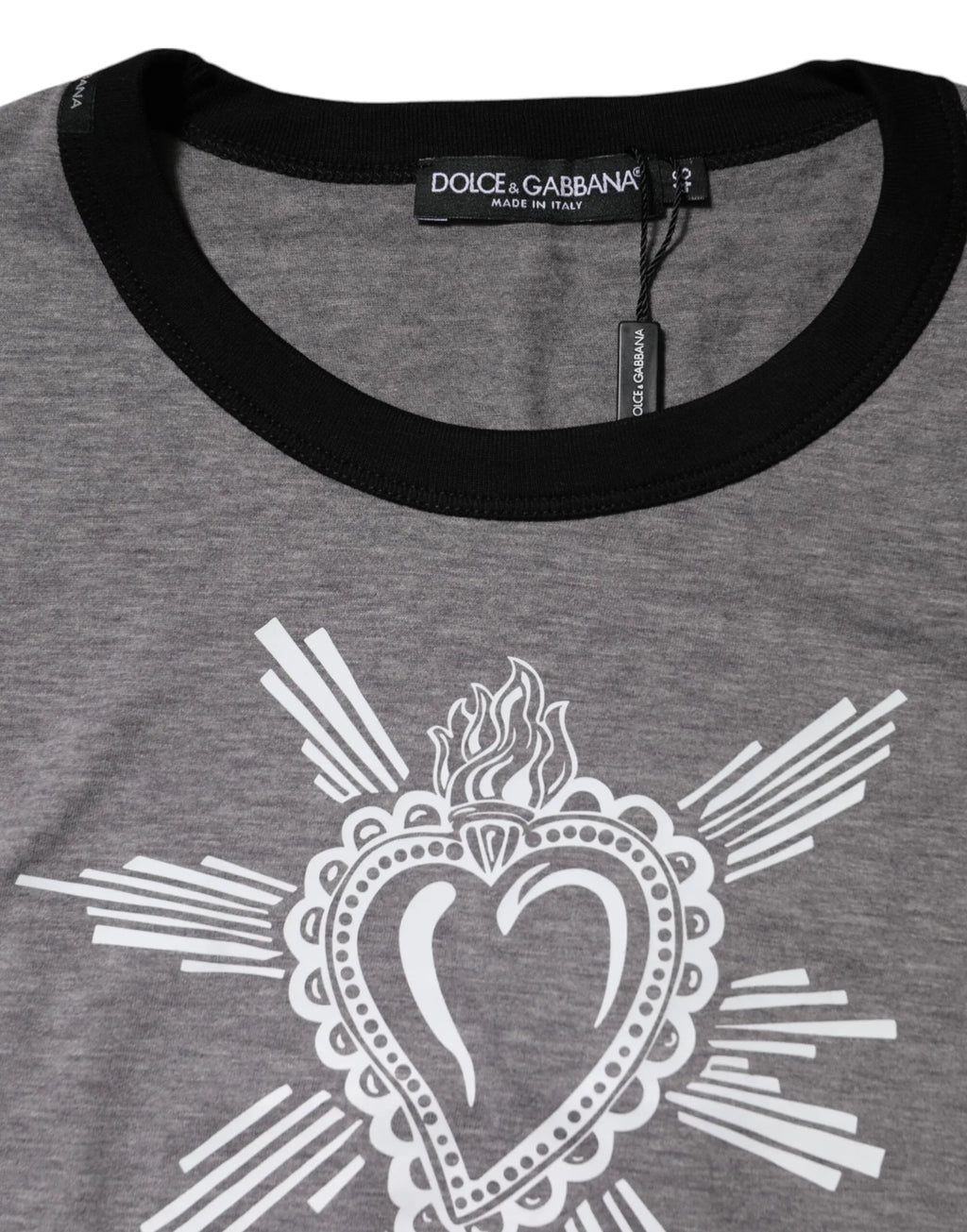 Dolce & Gabbana Gray Sacred Heart Cotton Crew Neck T-shirt - Zeiniez