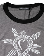 Dolce & Gabbana Gray Sacred Heart Cotton Crew Neck T-shirt - Zeiniez