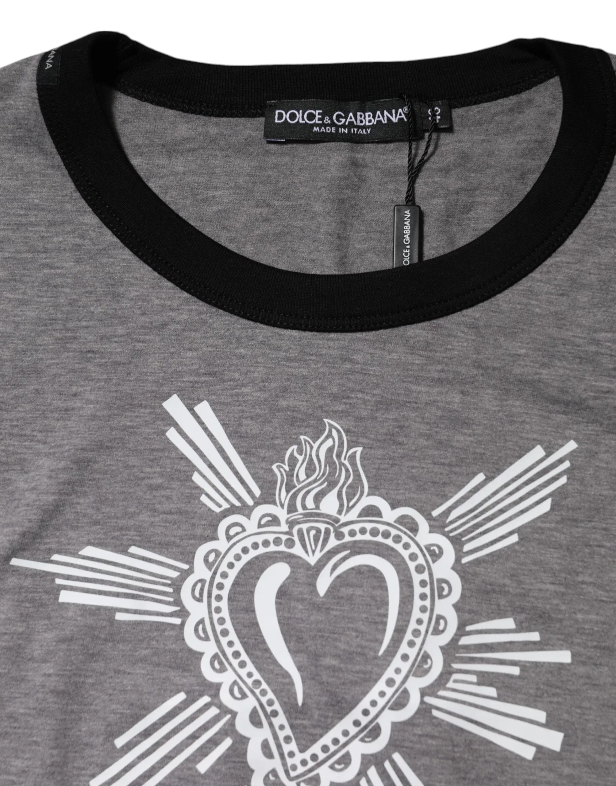Dolce & Gabbana Gray Sacred Heart Cotton Crew Neck T-shirt - Zeiniez