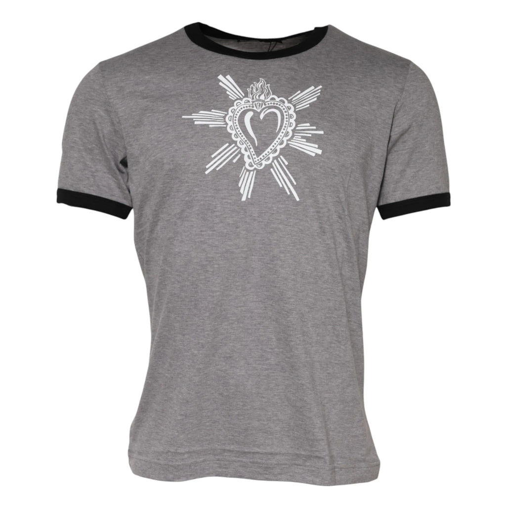 Dolce & Gabbana Gray Sacred Heart Cotton Crew Neck T-shirt - Zeiniez