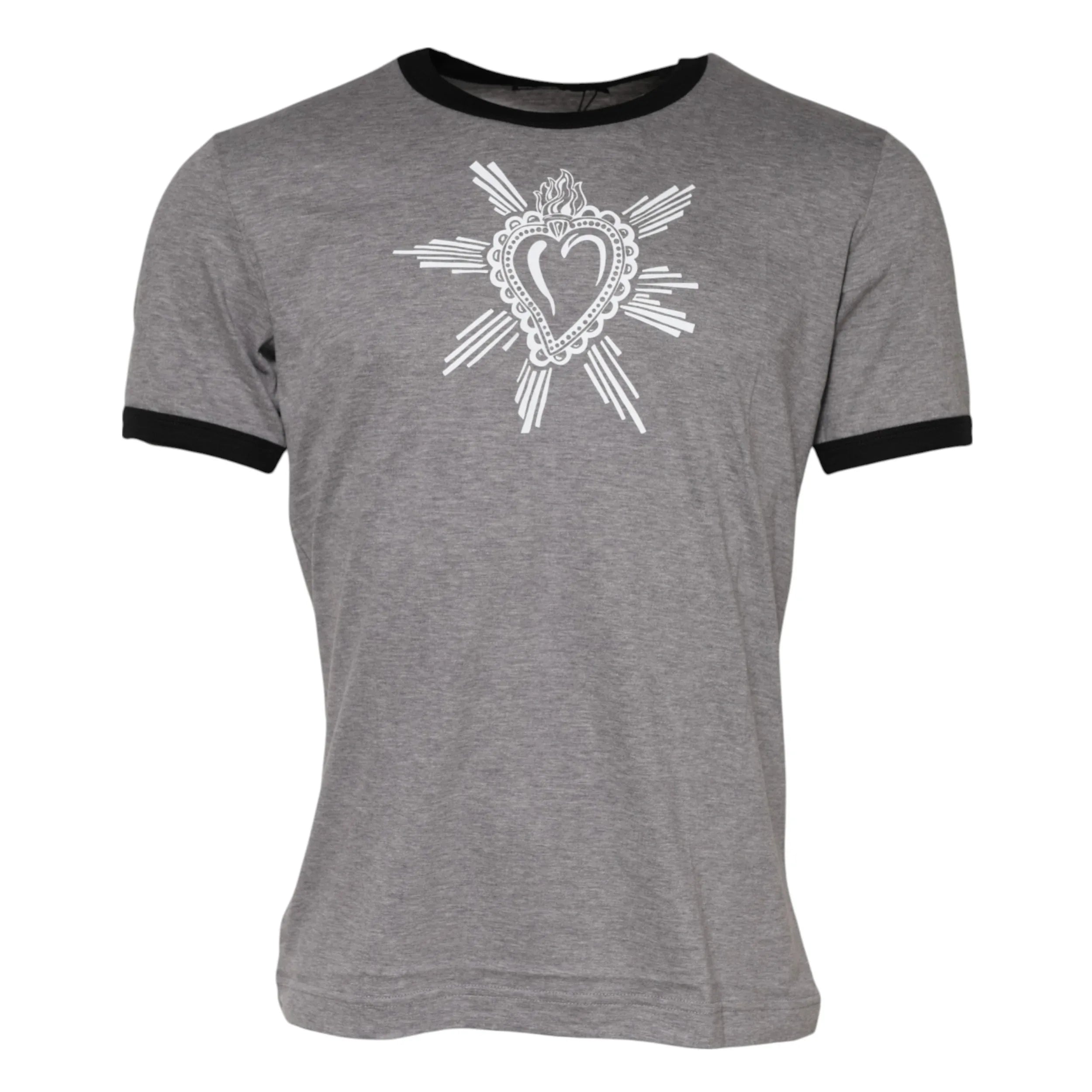 Dolce & Gabbana Gray Sacred Heart Cotton Crew Neck T-shirt - Zeiniez