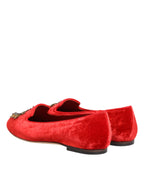 Dolce & Gabbana Red Velvet DG Heart Loafers Flats Shoes - Zeiniez