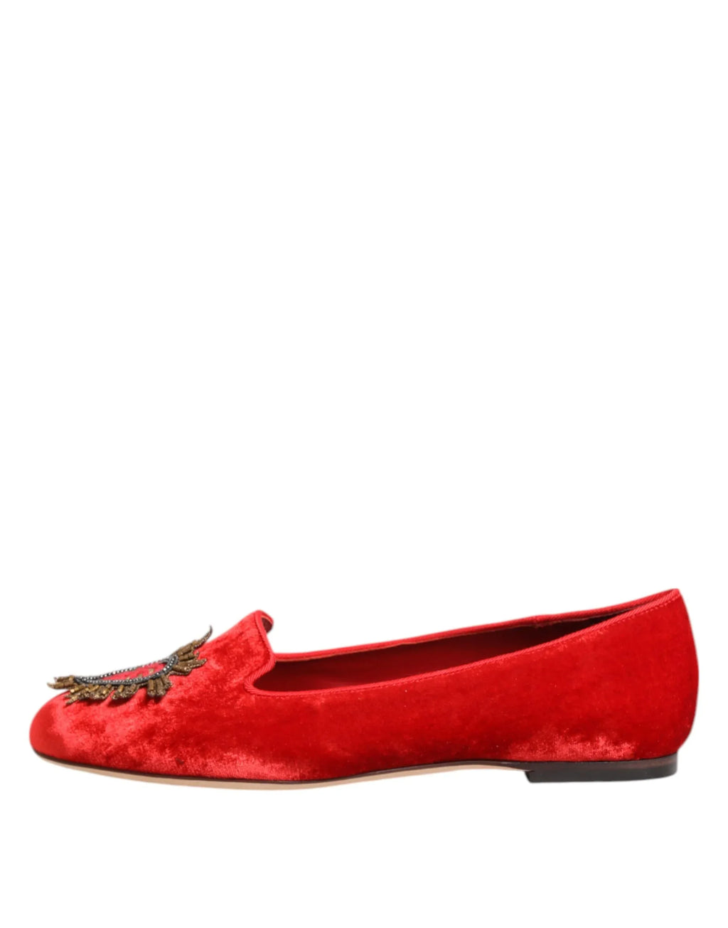 Dolce & Gabbana Red Velvet DG Heart Loafers Flats Shoes - Zeiniez