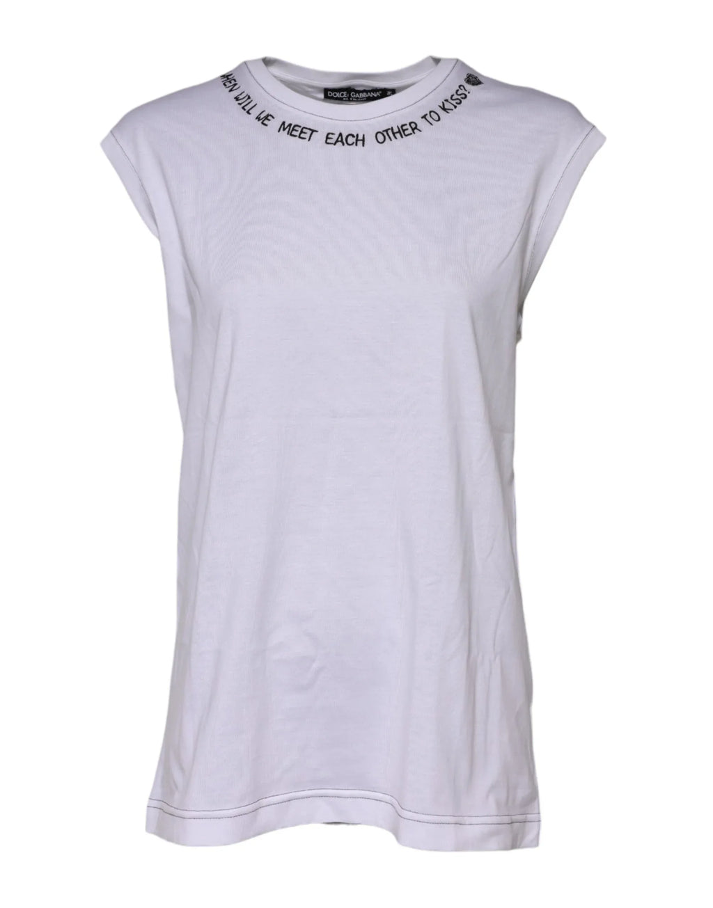 Dolce & Gabbana White Cotton Sleeveless Printed Tank T-shirt - Zeiniez