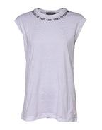 Dolce & Gabbana White Cotton Sleeveless Printed Tank T-shirt - Zeiniez