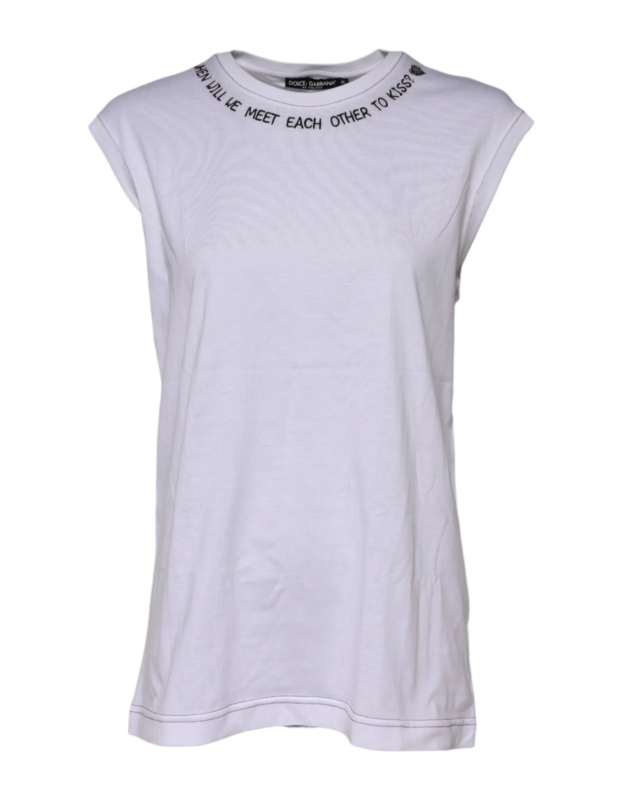 Dolce & Gabbana White Cotton Sleeveless Printed Tank T-shirt - Zeiniez
