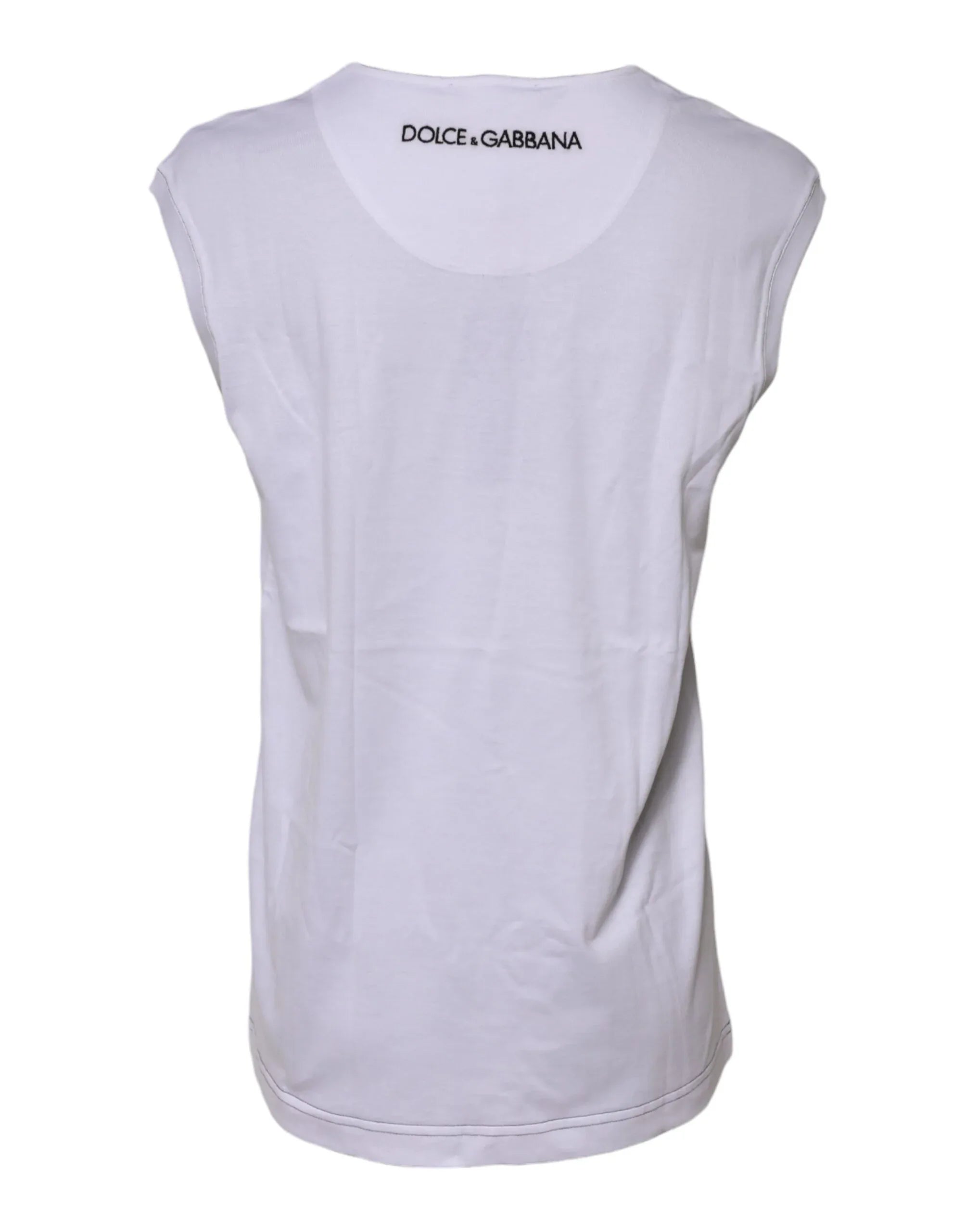 Dolce & Gabbana White Cotton Sleeveless Printed Tank T-shirt - Zeiniez
