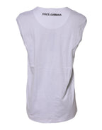 Dolce & Gabbana White Cotton Sleeveless Printed Tank T-shirt