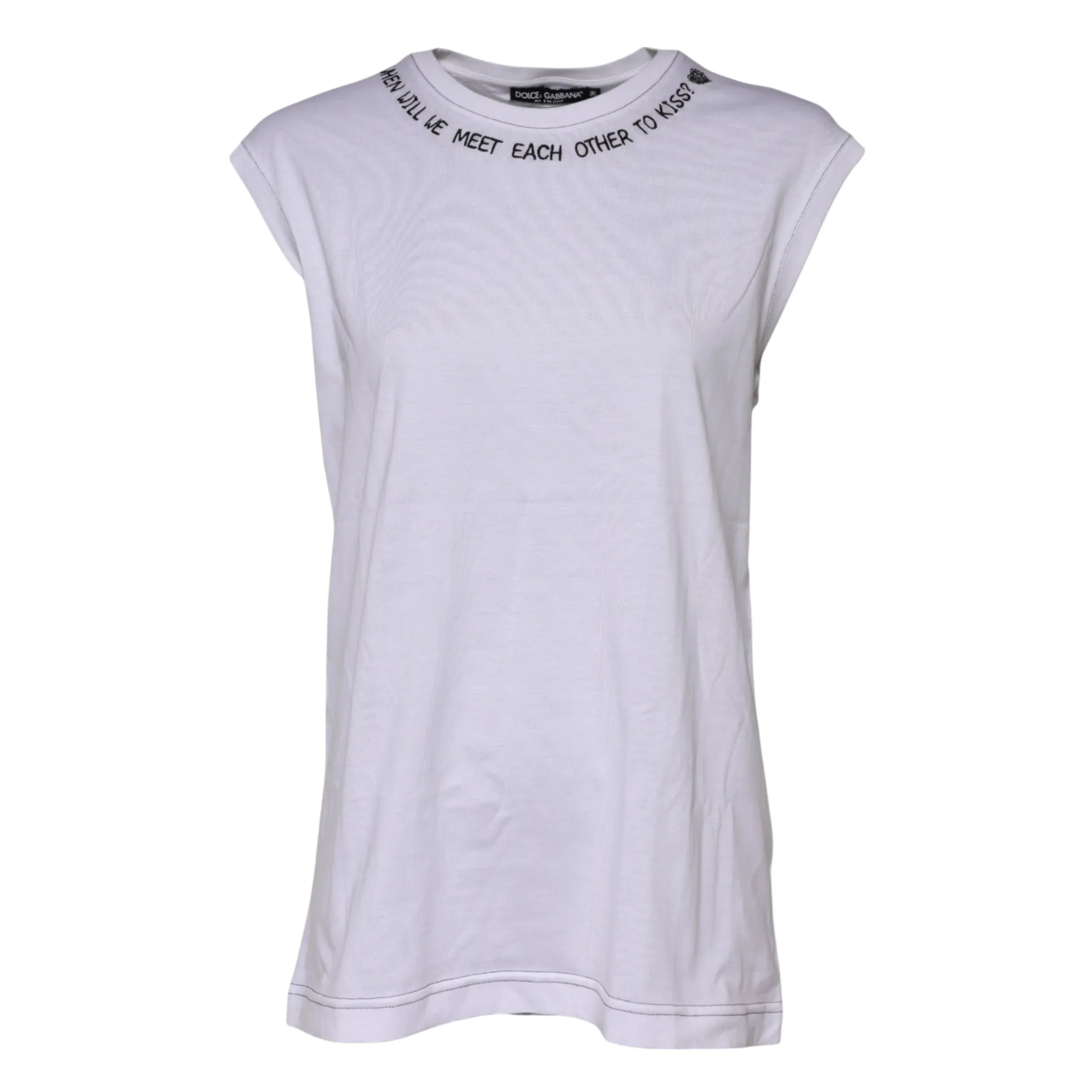 Dolce & Gabbana White Cotton Sleeveless Printed Tank T-shirt - Zeiniez