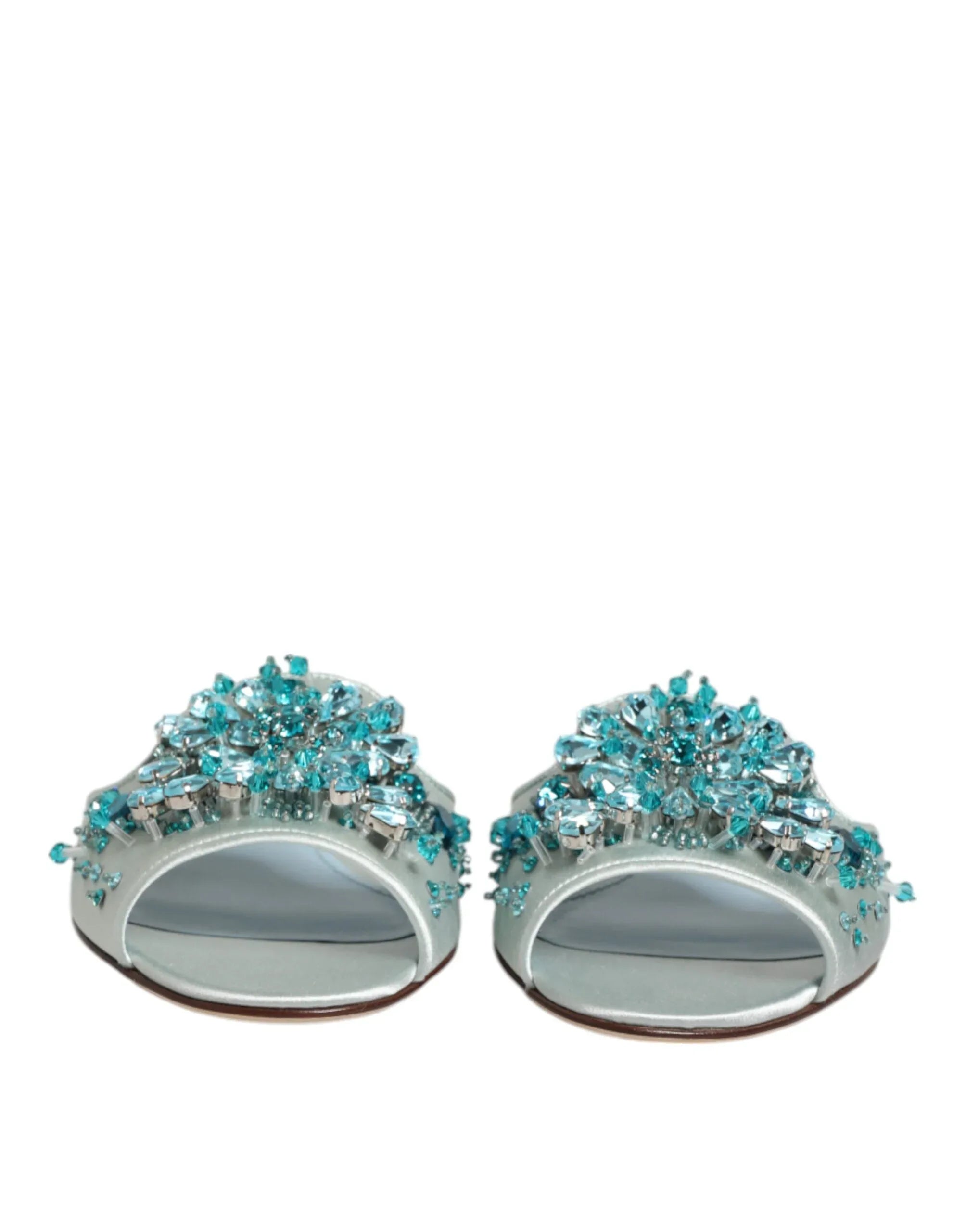 Dolce & Gabbana Silver Blue Leather Bead Embellish Slide Shoes - Zeiniez