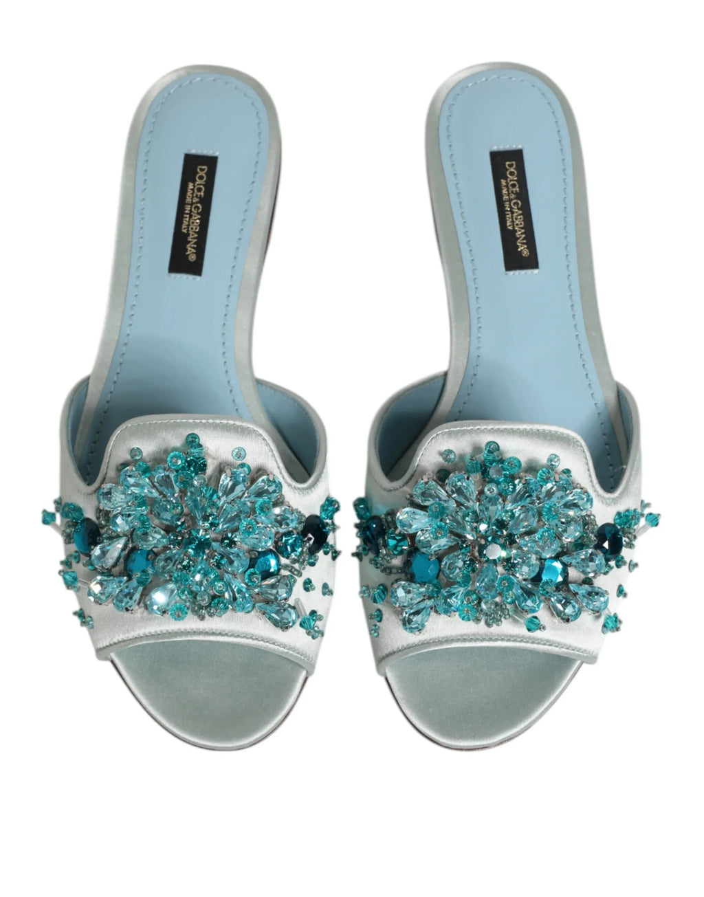 Dolce & Gabbana Silver Blue Leather Bead Embellish Slide Shoes - Zeiniez