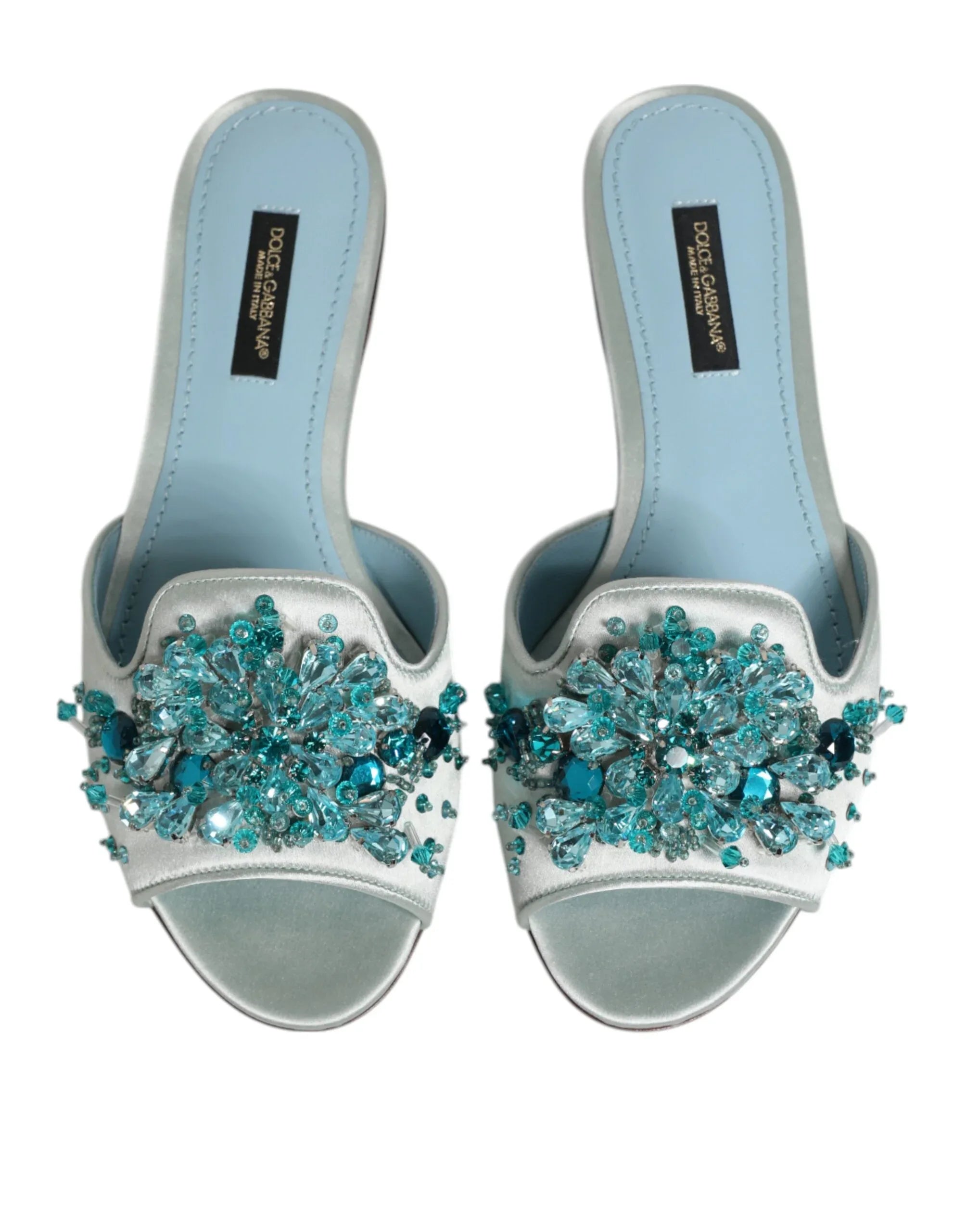 Dolce & Gabbana Silver Blue Leather Bead Embellish Slide Shoes - Zeiniez