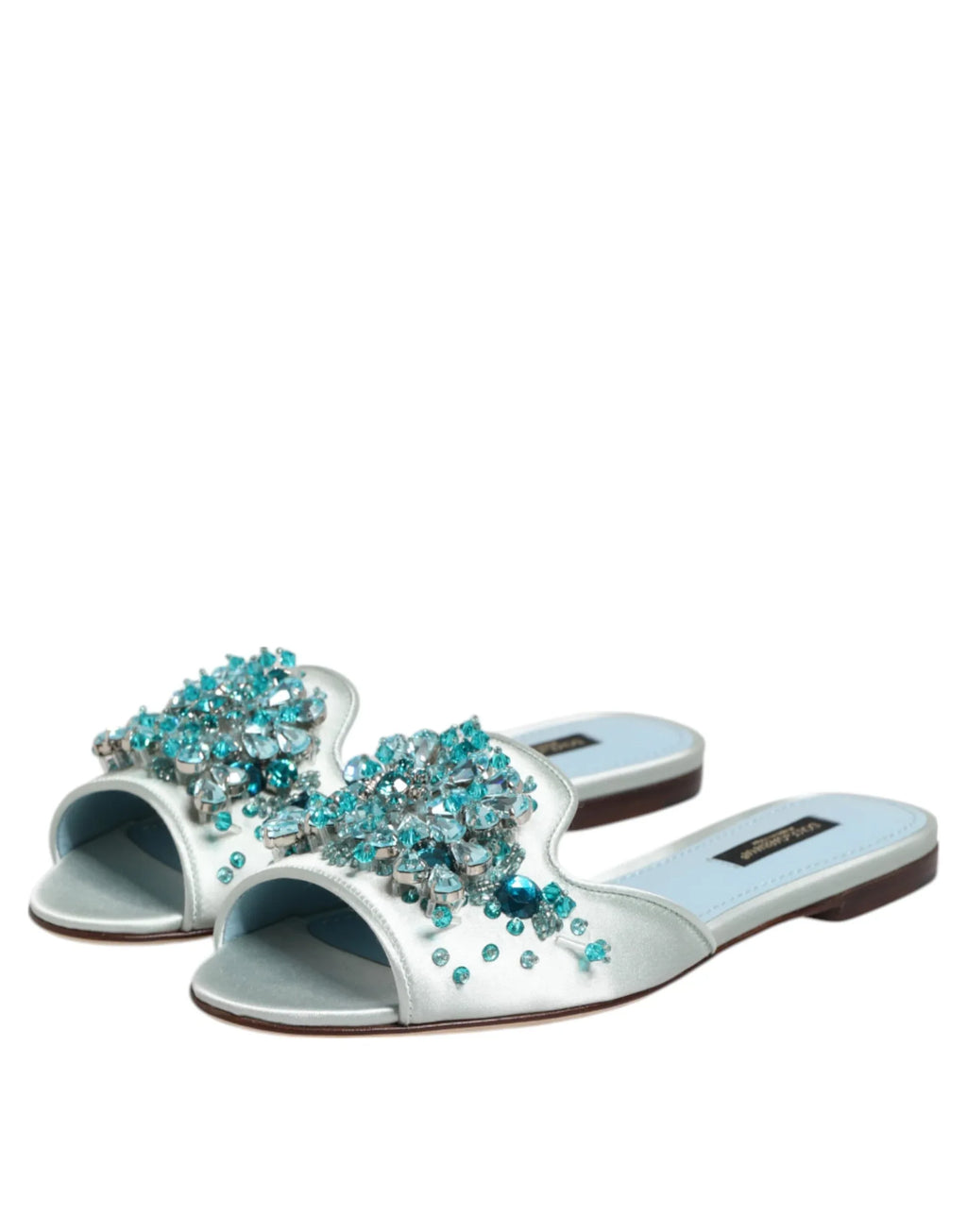 Dolce & Gabbana Silver Blue Leather Bead Embellish Slide Shoes - Zeiniez