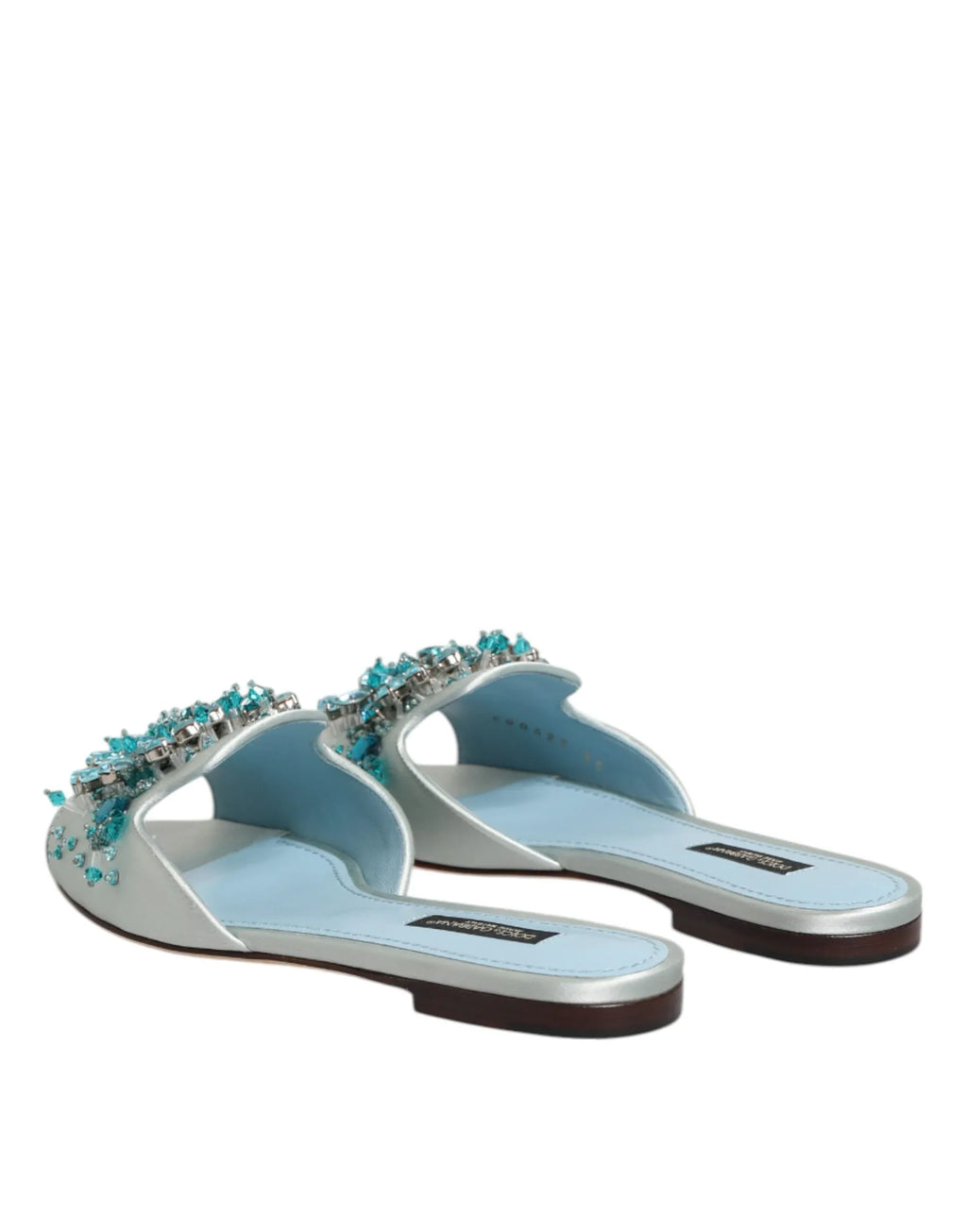 Dolce & Gabbana Silver Blue Leather Bead Embellish Slide Shoes - Zeiniez