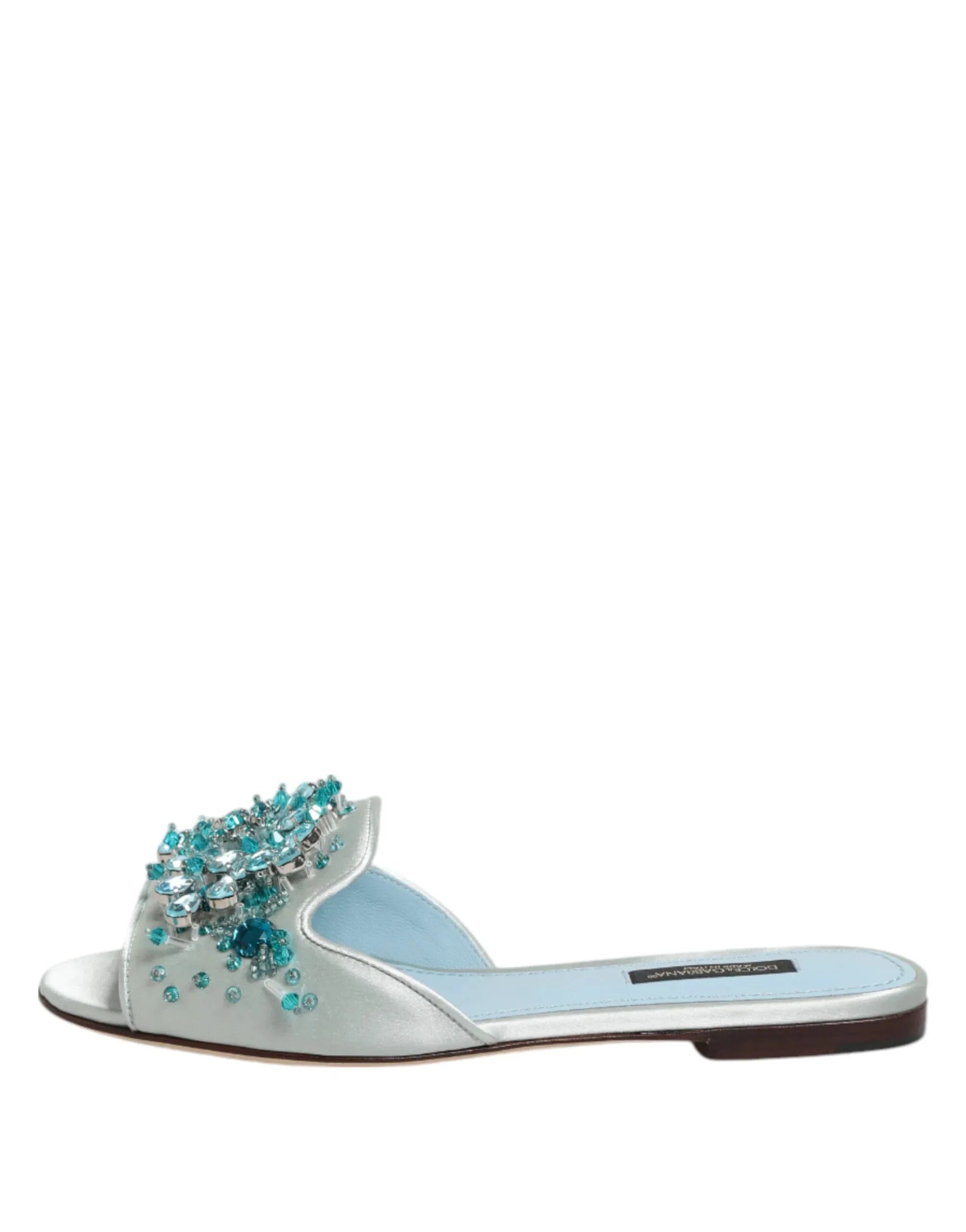 Dolce & Gabbana Silver Blue Leather Bead Embellish Slide Shoes - Zeiniez