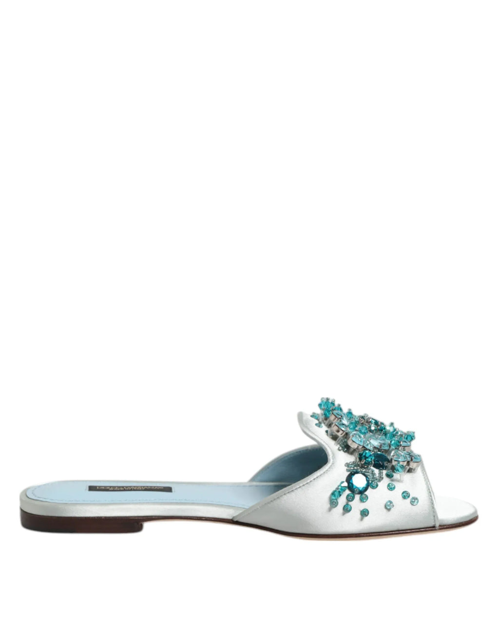 Dolce & Gabbana Silver Blue Leather Bead Embellish Slide Shoes - Zeiniez