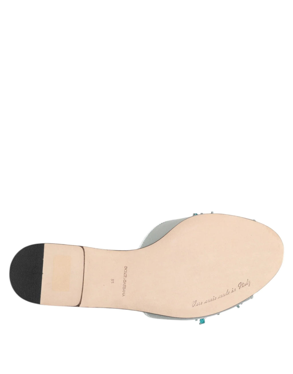 Dolce & Gabbana Silver Blue Leather Bead Embellish Slide Shoes - Zeiniez