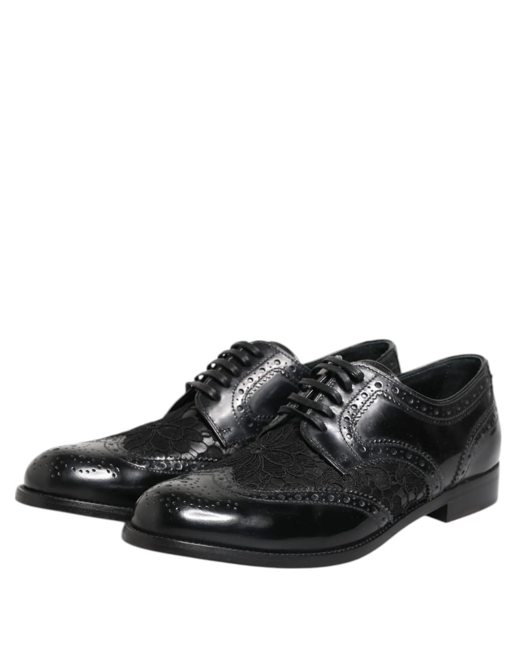 Dolce & Gabbana Black Leather Floral Lace Dress Formal Shoes - Zeiniez