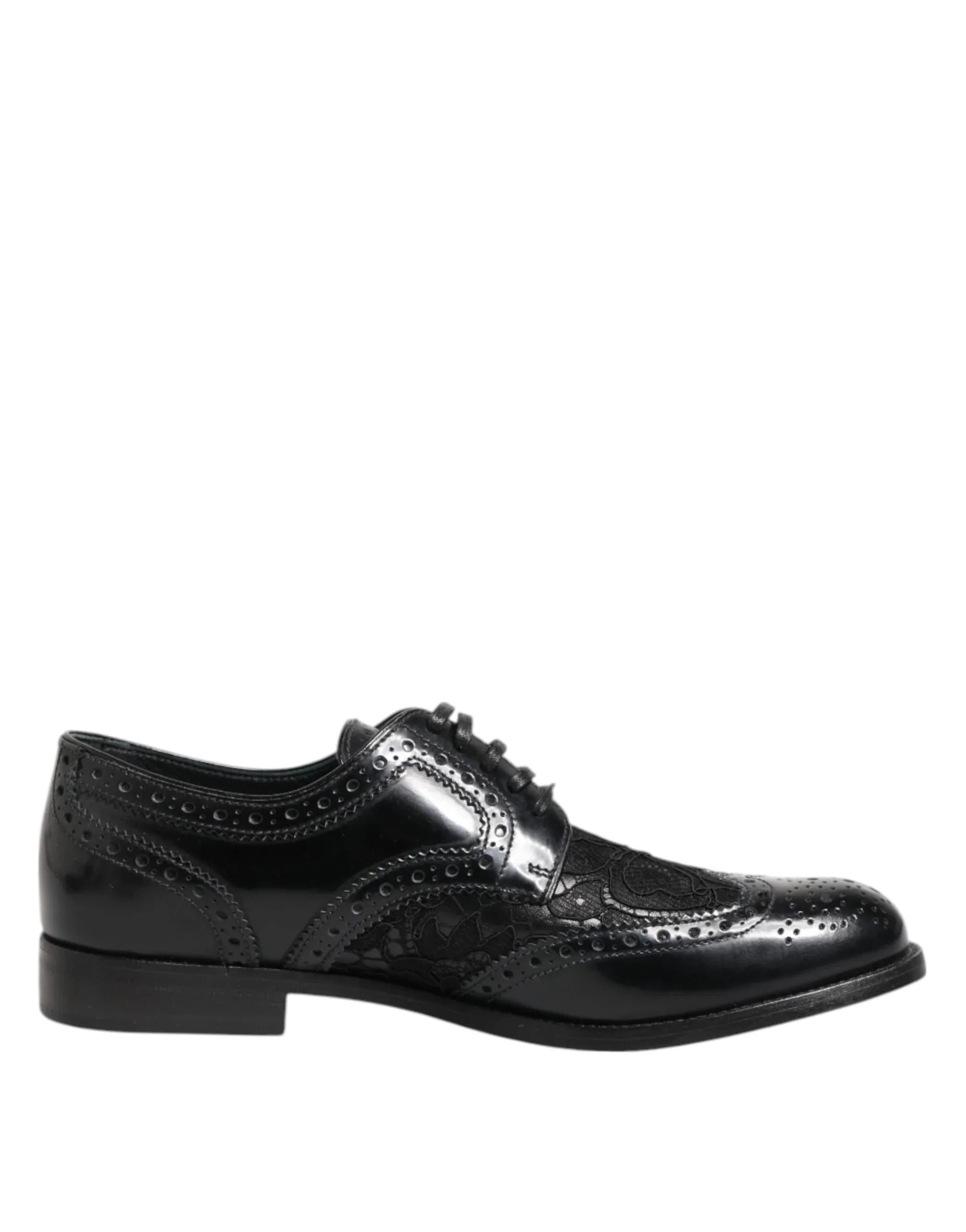 Dolce & Gabbana Black Leather Floral Lace Dress Formal Shoes - Zeiniez