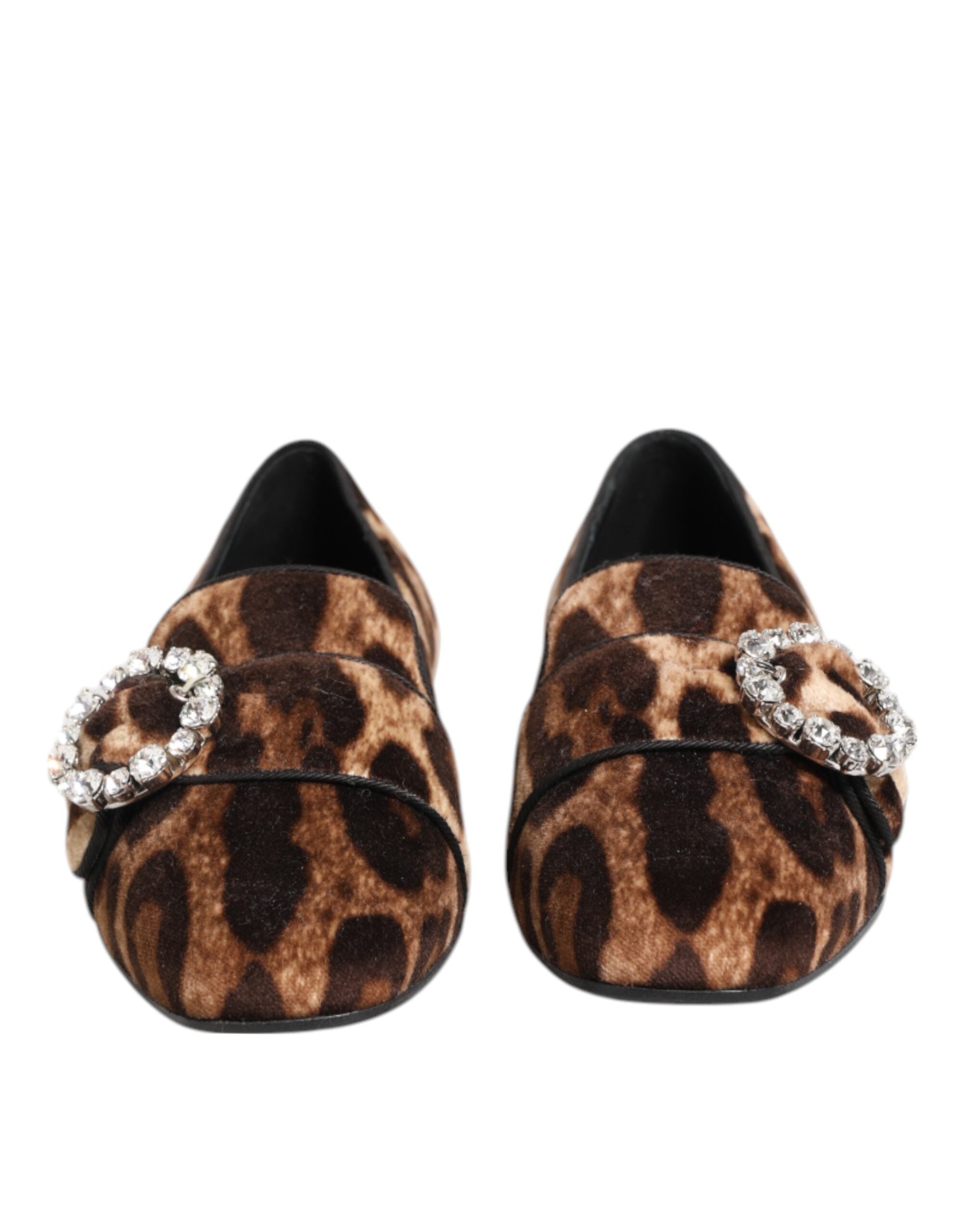 Dolce & Gabbana Brown Leopard Print Crystals Loafers Flats Shoes - Zeiniez