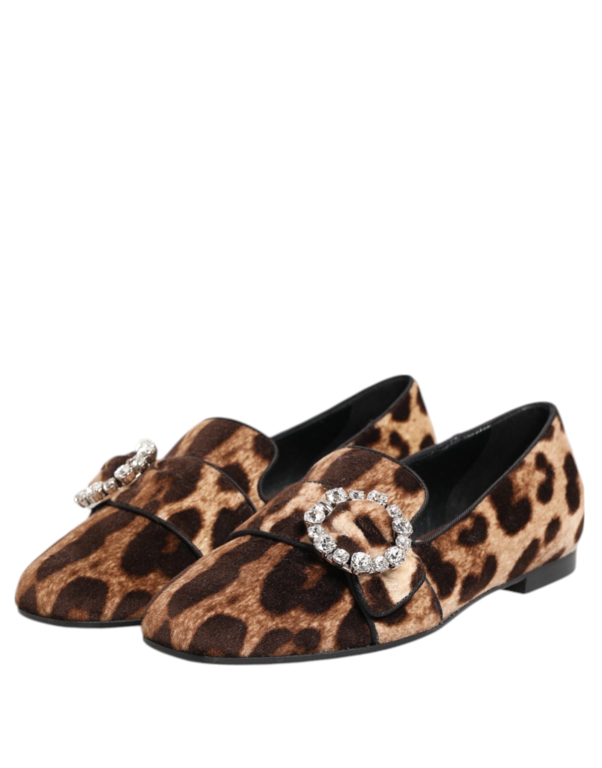 Dolce & Gabbana Brown Leopard Print Crystals Loafers Flats Shoes - Zeiniez