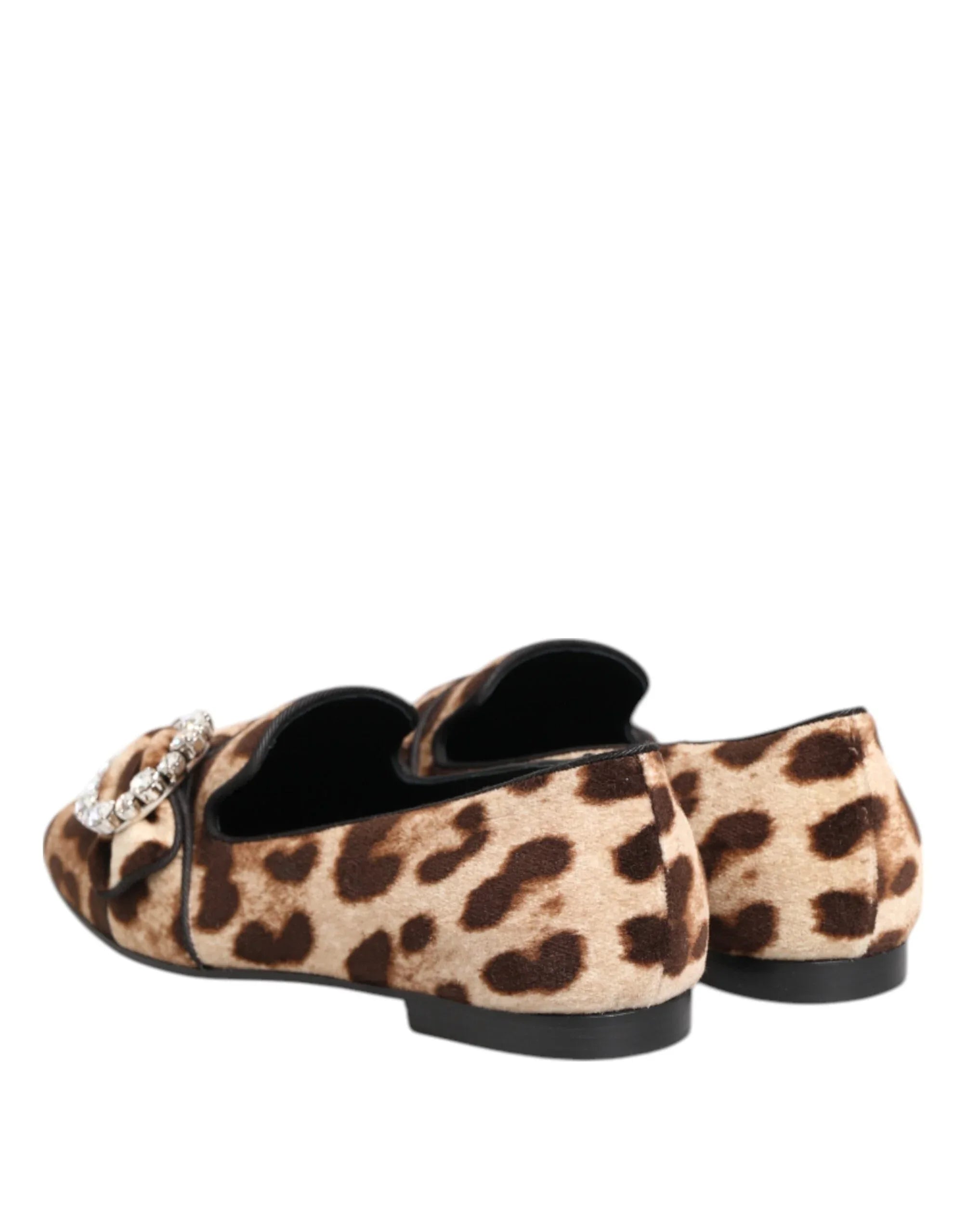 Dolce & Gabbana Brown Leopard Print Crystals Loafers Flats Shoes - Zeiniez
