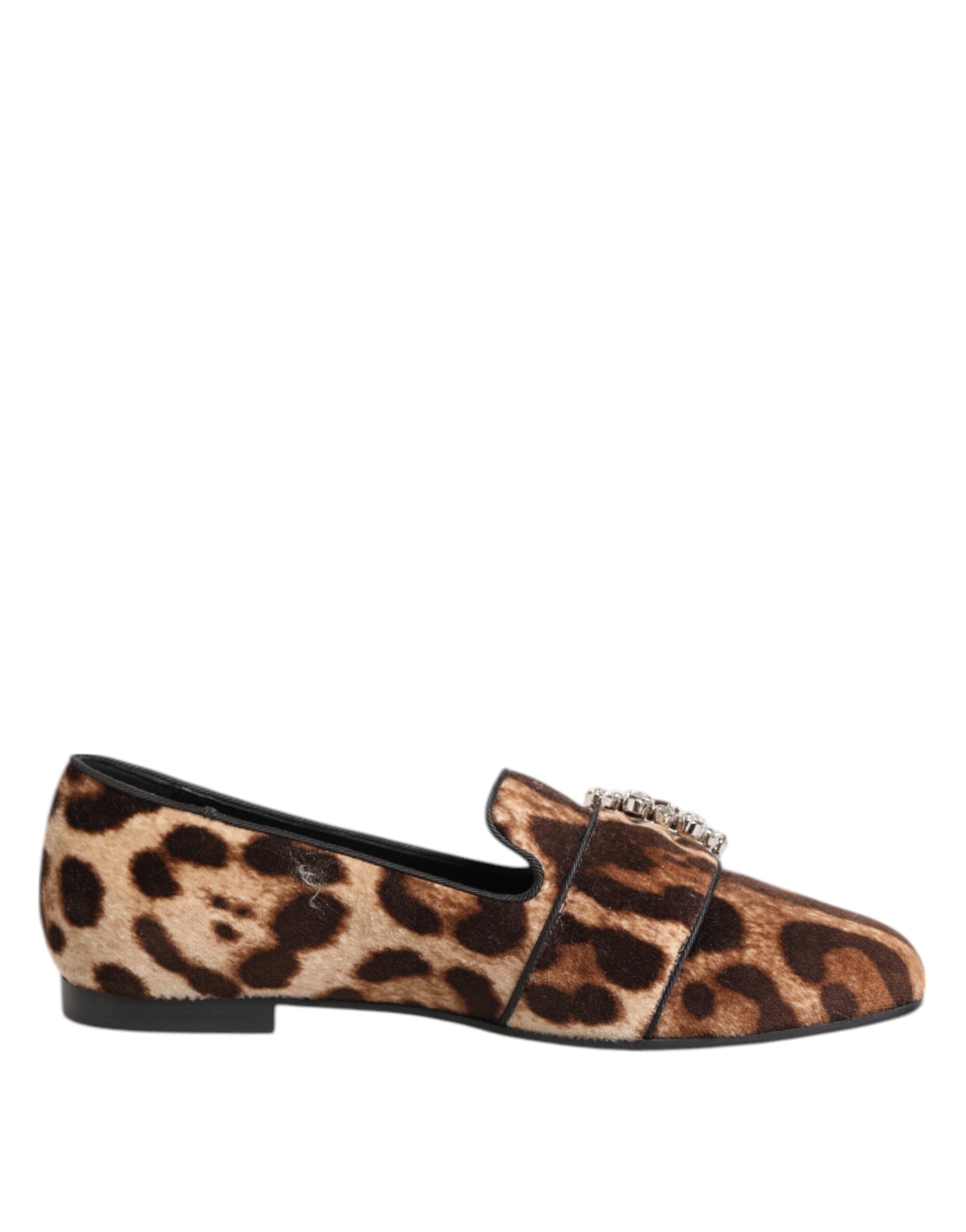 Dolce & Gabbana Brown Leopard Print Crystals Loafers Flats Shoes - Zeiniez
