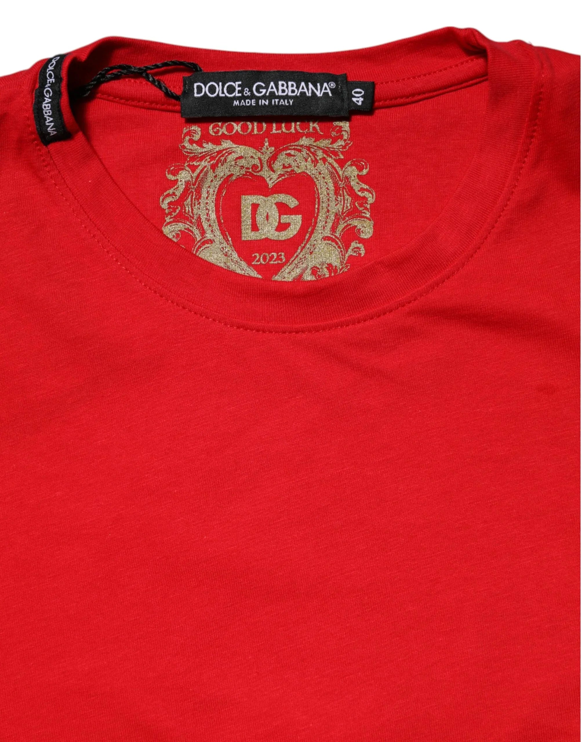 Dolce & Gabbana Red Cotton Crew Neck Short Sleeves Top T-shirt - Zeiniez