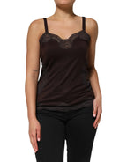 Dolce & Gabbana Dark Brown Lace Trim Wool Sleeveless Tank Top - Zeiniez