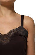 Dolce & Gabbana Dark Brown Lace Trim Wool Sleeveless Tank Top - Zeiniez