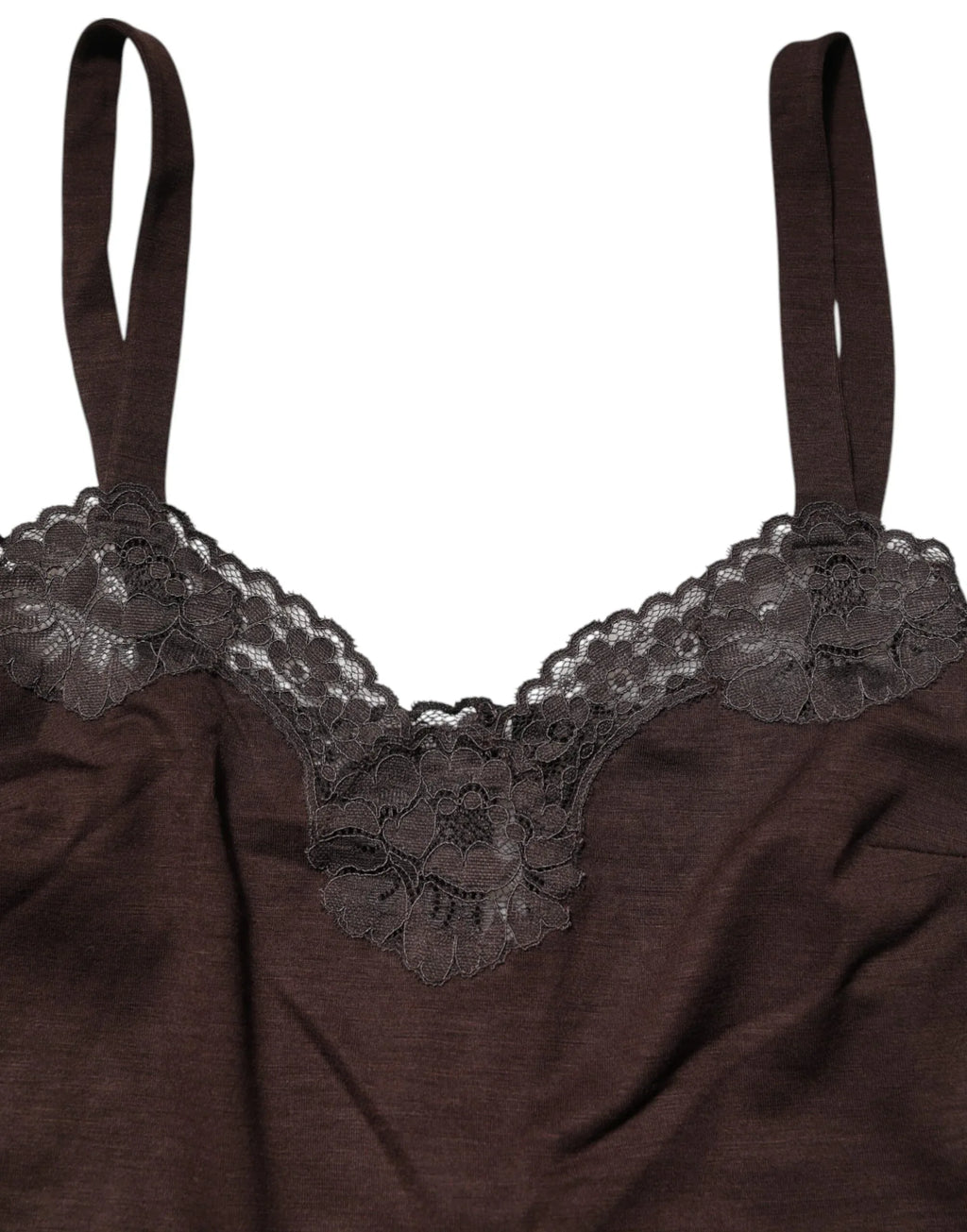 Dolce & Gabbana Dark Brown Lace Trim Wool Sleeveless Tank Top - Zeiniez