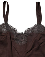 Dolce & Gabbana Dark Brown Lace Trim Wool Sleeveless Tank Top - Zeiniez