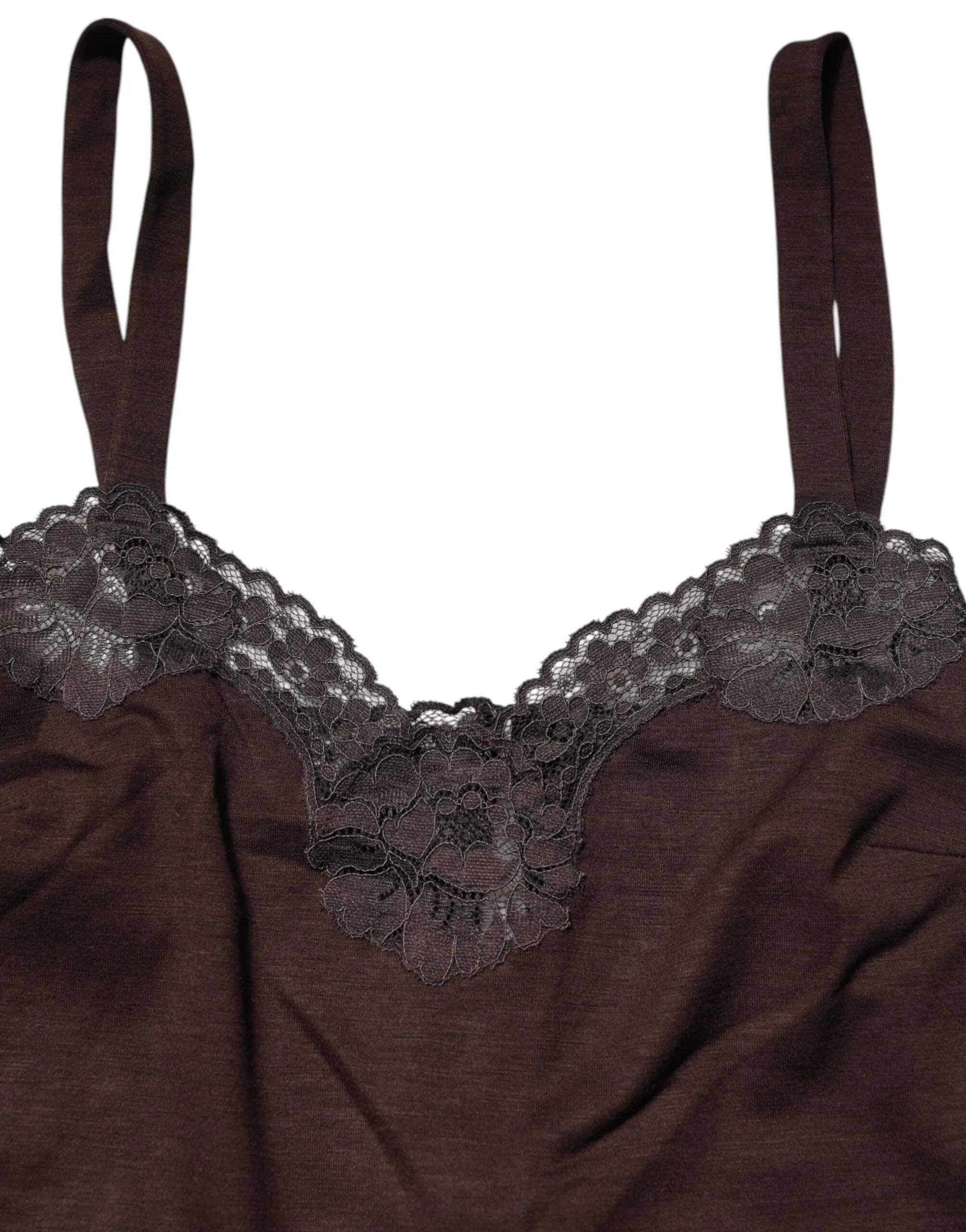 Dolce & Gabbana Dark Brown Lace Trim Wool Sleeveless Tank Top - Zeiniez