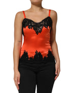 Dolce & Gabbana Red Black Lace Trim Silk Sleeveless Tank Top - Zeiniez