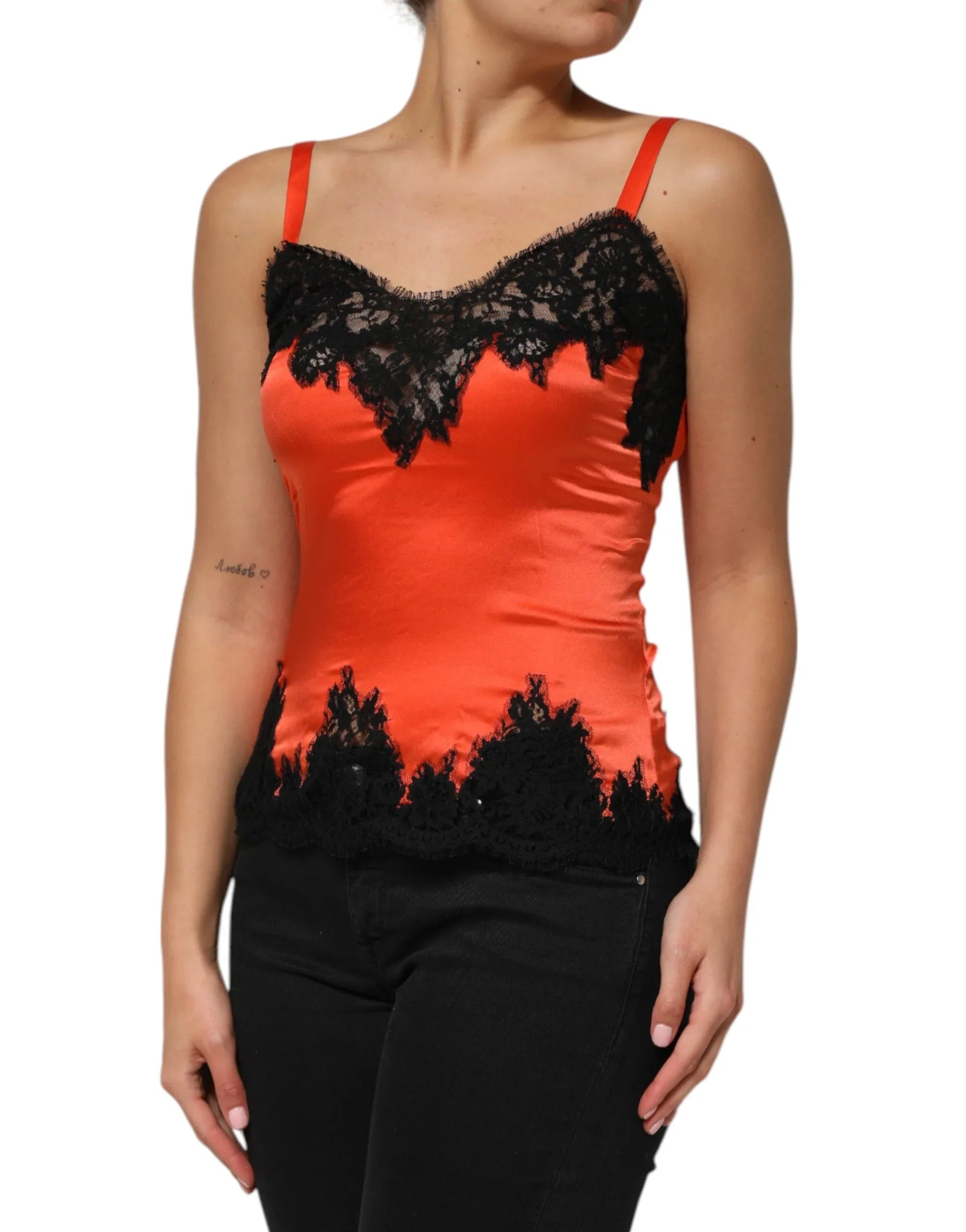 Dolce & Gabbana Red Black Lace Trim Silk Sleeveless Tank Top - Zeiniez